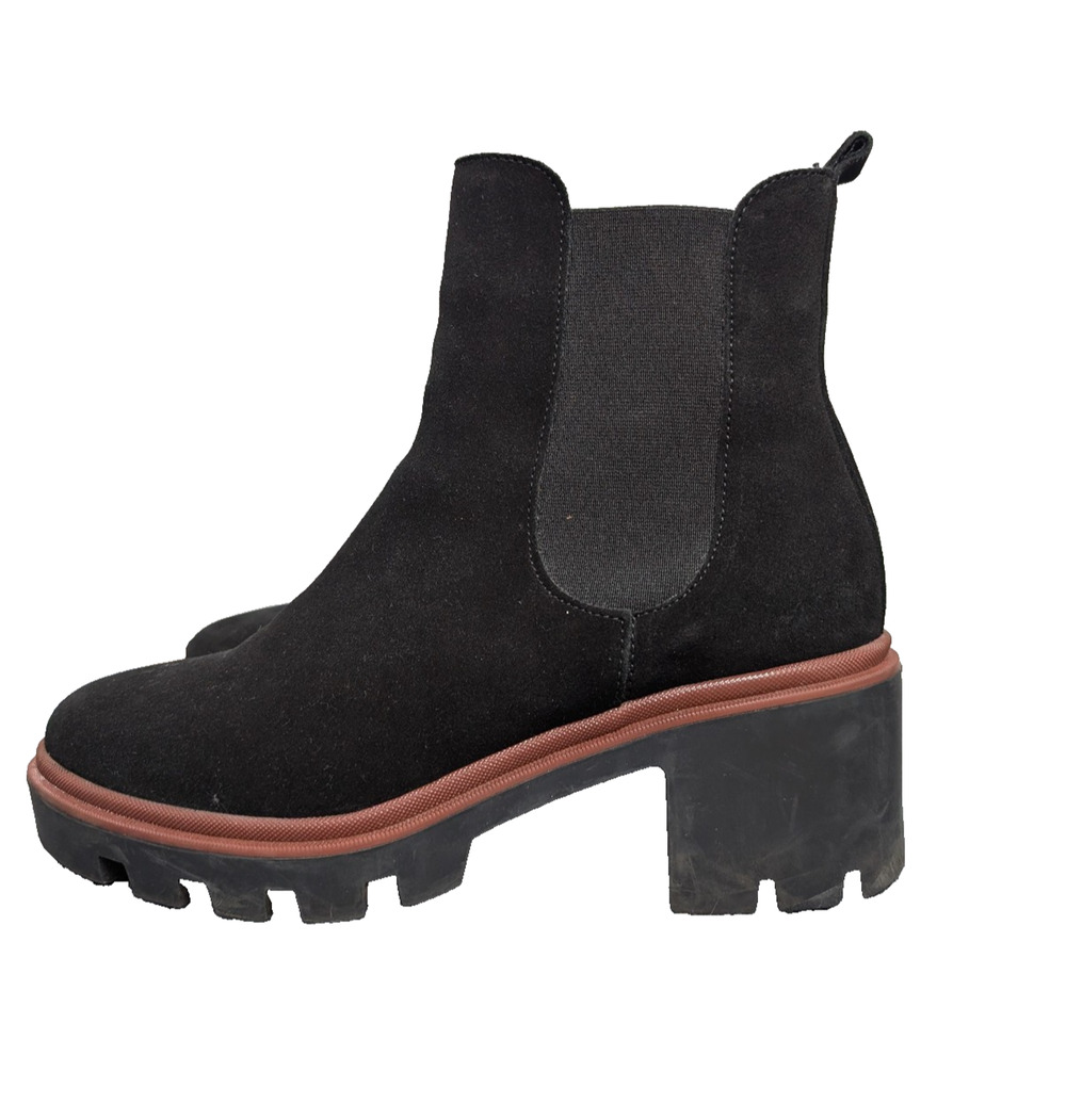 Antonio De Faria Chelsea Boots Womens 7.5 Suede Leather Lug Sole Black Minimal